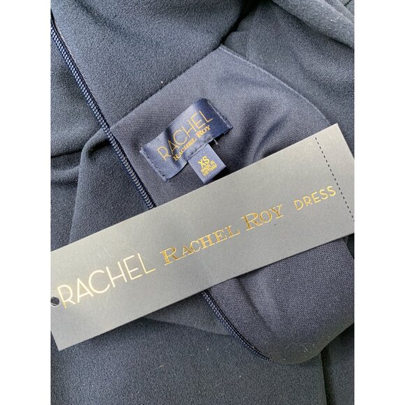 NWT Rachel Roy Navy XS Halter Dress Pleat High Neck Rear Slit Fully Lined 10015 - Picture 10 of 12
